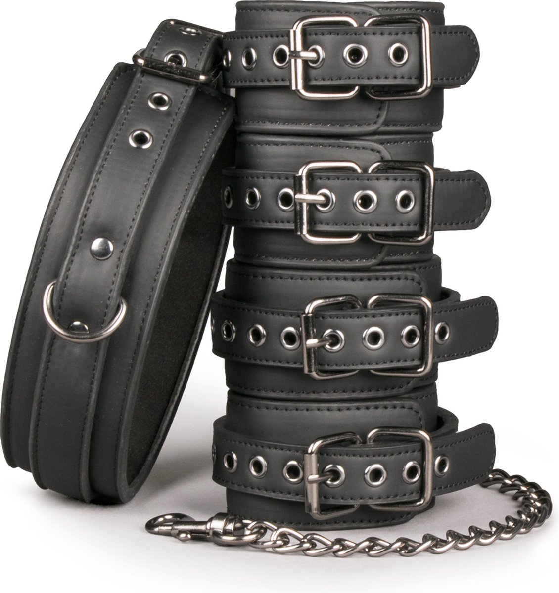 Goedkoopste EasyToys - Fetish Set met Halsband, Enkelboeien en Handboeien - Duurzaam - Bondage Set - Handboeien - BDSM Set - BDSM Toys - Rollenspel Erotiek - Erotisch Spel - Sex Toys voor Vrouwen en Mannen - Zwart