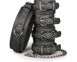 EasyToys - Fetish Set met Halsband, Enkelboeien en Handboeien - Duurzaam - Bondage Set - Handboeien - BDSM Set - BDSM Toys - Rollenspel Erotiek - Erotisch Spel - Sex Toys voor Vrouwen en Mannen - Zwart