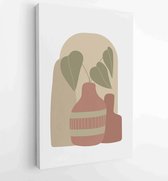 Botanische muur kunst vector set. Earth tone boho gebladerte lijntekeningen tekenen met abstracte vorm. 1 - Moderne schilderijen – Verticaal – 1870947439 - 50*40 Vertical