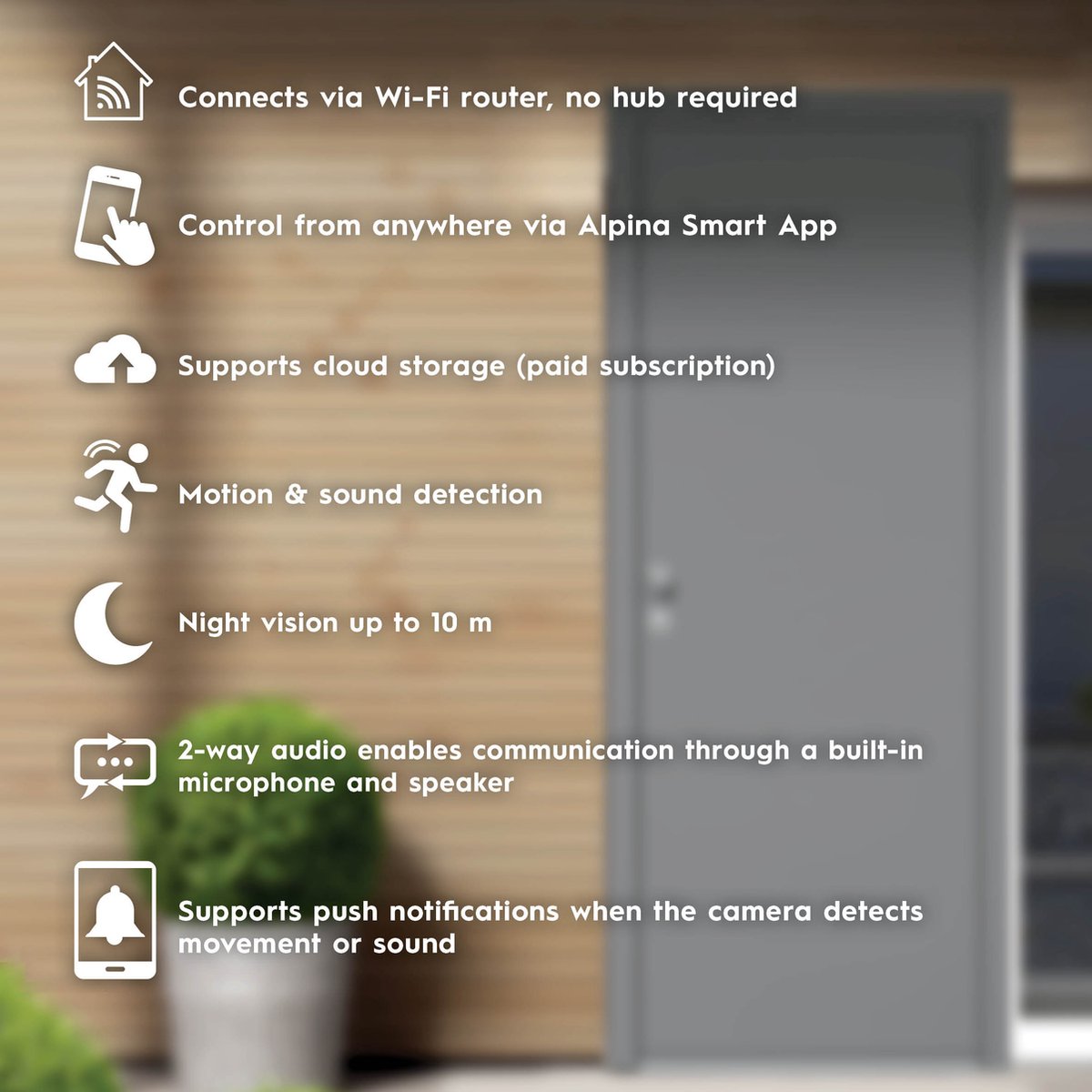 alpina Smart Home Draadloze Video-Deurbel met Camera en Wifi - Full HD - Intercom - Werkt op Interne Oplaadbare Batterijen - Nachtzicht - Bewegingssensor - IP65 - Wit – foto 8