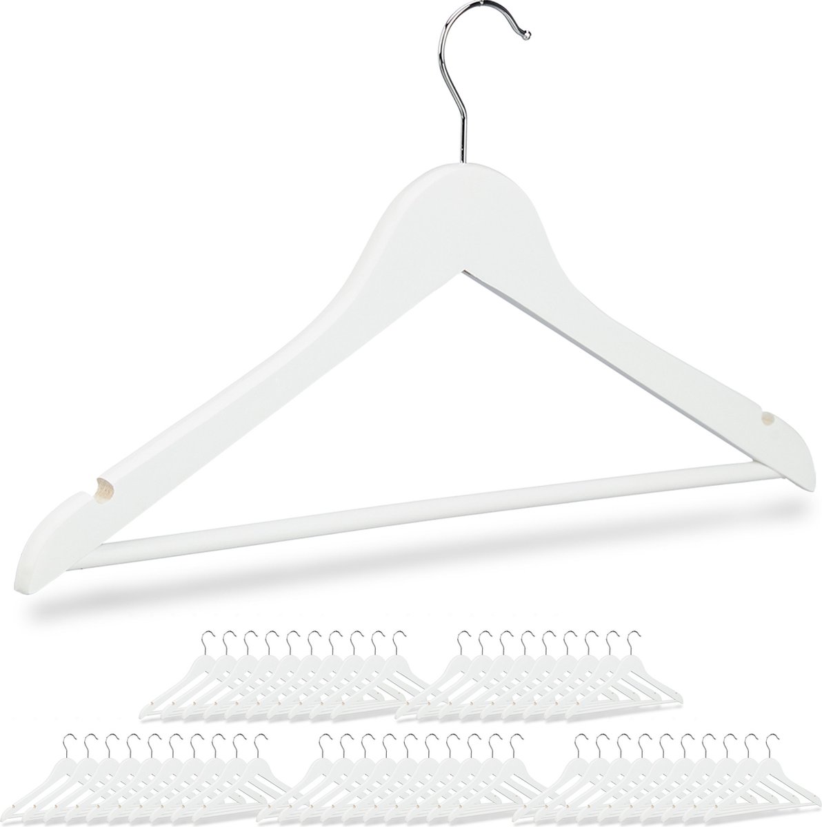 kledinghangers hout - set van 50 - broeklat - kleerhangers wit - draaibaar