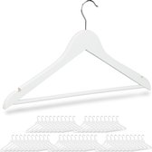 Relaxdays kledinghangers hout - set van 50 - broeklat - kleerhangers wit - draaibaar