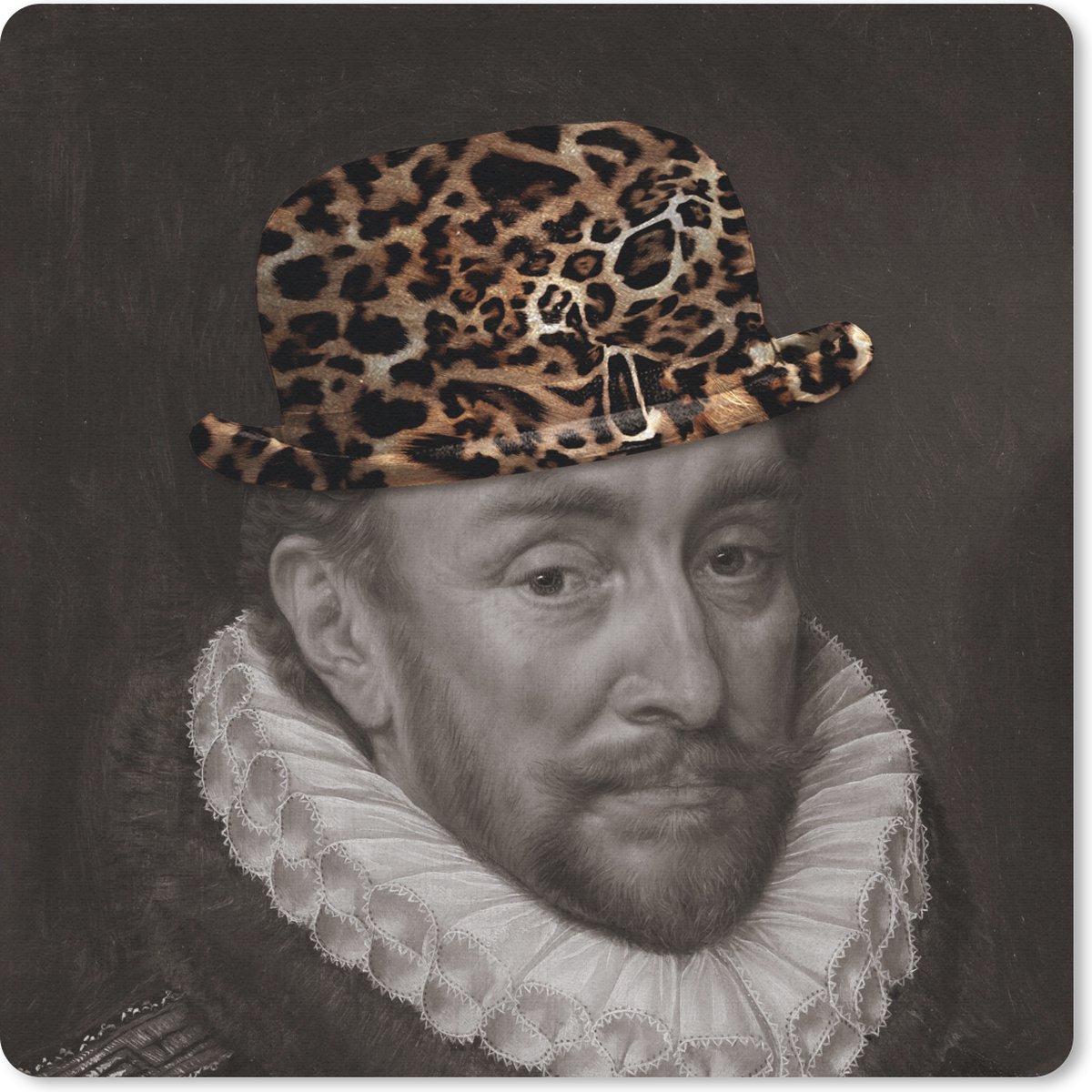 Muismat 20x20 cm - Mousepad Willem van Oranje - Hoed - Panterprint - Muismatten