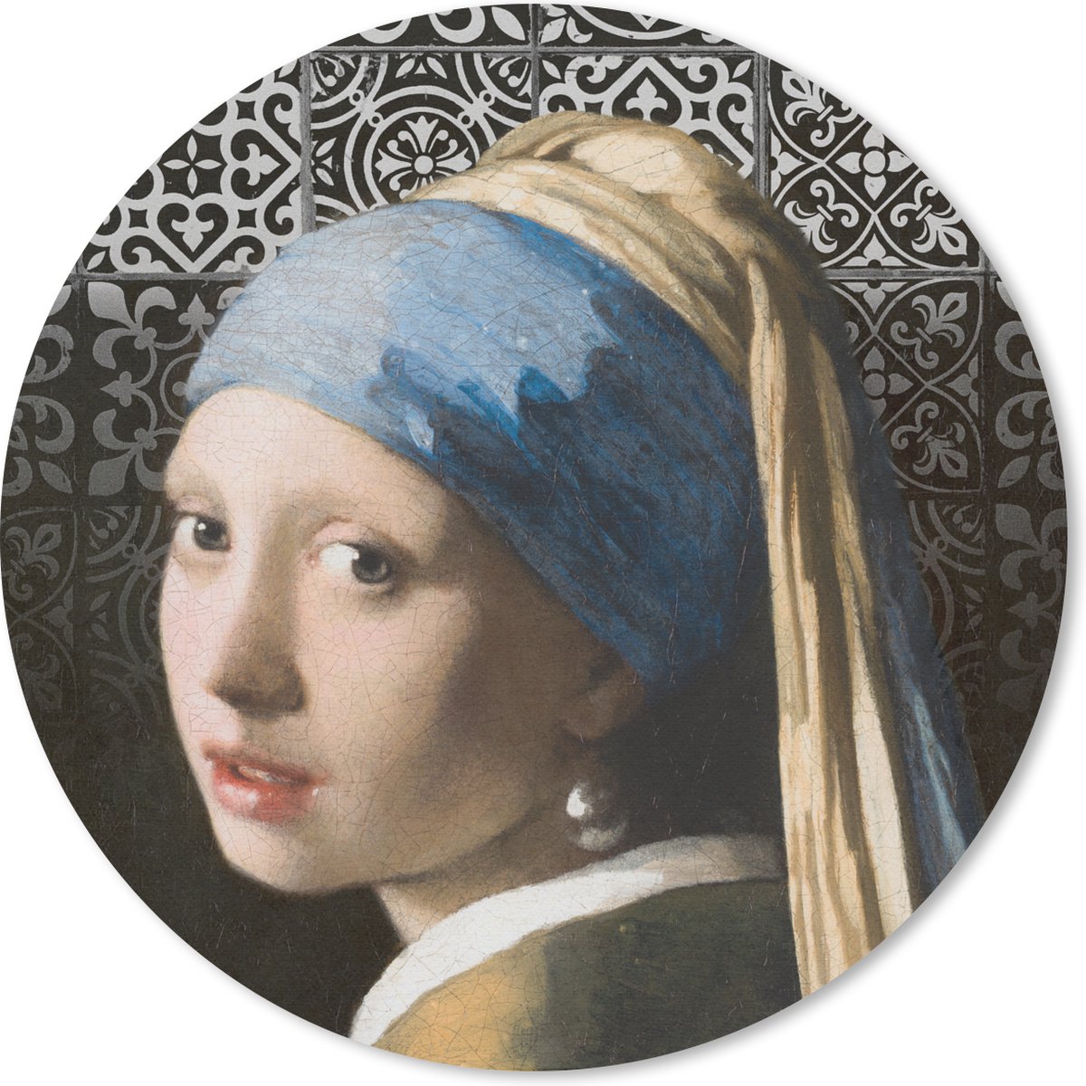 Muismat rond 50x50 cm - Mousepad Vermeer - Meisje met de parel - Tegels - Ronde muismatten