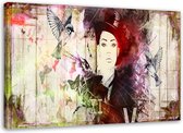 Trend24 - Canvas Schilderij - Meisje In Een Hoed - Schilderijen - Abstract - 120x80x2 cm - Bruin