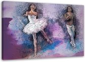 Trend24 - Canvas Schilderij - Paar Dansen Ballet - Schilderijen - Voor Jongeren - 60x40x2 cm - Paars