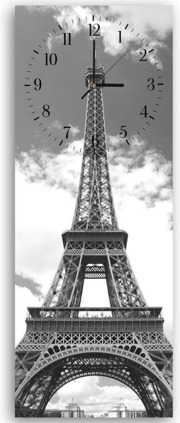 Trend24 - Wandklok - Eiffeltoren - Muurklok - Steden - 40x118x2 cm - Grijs