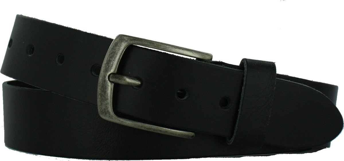 Leren Heren/Dames Riem | 4cm breed | Riemmaat: 105cm (totale lengte: 120cm) | 100% echt leer | Kleur: zwart | Nikkelvrije gesp
