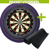 Winmau Blade 6 + Rubberen Dartmat 90*300 + Dartbordverlichting Basic (Paars)