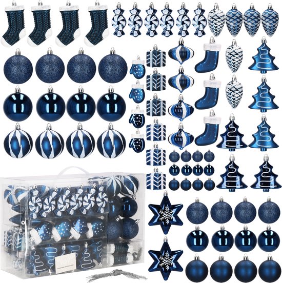 Boules de Boules de Noël Springos | Décorations de Noël | Incassable | 77 pièces | Bleu marine
