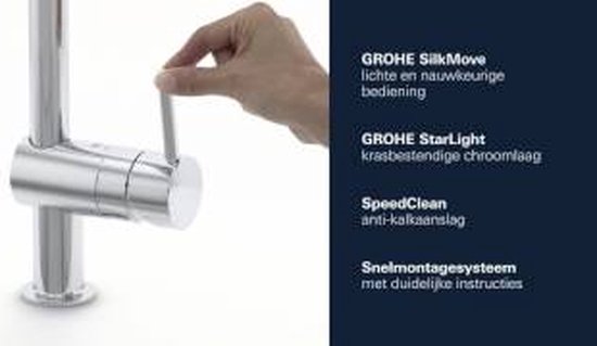 GROHE Minta Keukenkraan - Hoge draaibare L-uitloop - Met uittrekbare handdouche - Chroom - GROHE