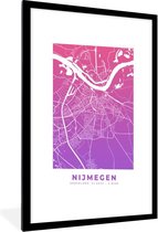 Fotolijst incl. Poster - Stadskaart - Nijmegen - Paars - 60x90 cm - Posterlijst - Plattegrond