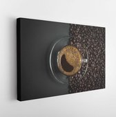 Canvas schilderij - Espresso in a glass on wooden table -     525495457 - 115*75 Horizontal