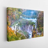 Canvas schilderij - Beautiful waterfall autumn in Plitvice National Park, Croatia  -     1010228113 - 115*75 Horizontal