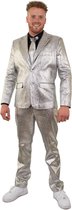 PartyXplosion - Glitter & Glamour Kostuum - Zilver Metallic Space Man 3-Delig Kostuum - Zilver - Maat 48 - Carnavalskleding - Verkleedkleding
