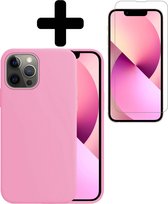 iPhone 13 Pro Hoesje Case Siliconen Met Screenprotector Volledig Bedekt - iPhone 13 Pro Case Hoesje Hoes Met Screenprotector - Licht Roze