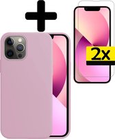 iPhone 13 Pro Max Hoesje Case Siliconen Met 2x Screenprotector Volledig Bedekt - iPhone 13 Pro Max Case Hoesje Hoes Met 2x Screenprotector - Lila
