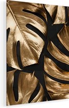 Artaza Glasschilderij - Gouden Bladeren - 75x100 - Groot - Plexiglas Schilderij - Foto op Glas