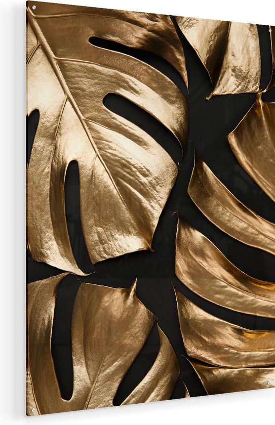 Artaza Glasschilderij - Gouden Bladeren - Plexiglas Schilderij - Foto op Glas