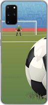 Geschikt voor Samsung Galaxy S20 Plus hoesje - Een illustratie van een voetbal op het veld in het stadion - Jongens - Meiden - Kids - Siliconen Telefoonhoesje