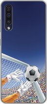 Geschikt voor Samsung Galaxy A50 hoesje - Een illustratie van een keeper die de voetbal tegenhoudt - Jongetje - Meisjes - Kind - Siliconen Telefoonhoesje