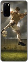 Geschikt voor Samsung Galaxy S20 hoesje - Een illustratie van een voetballer die tegen de bal schopt - Jongens - Jongetje - Kids - Siliconen Telefoonhoesje