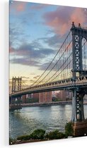 Artaza Glasschilderij - Manhattan Bridge Brug In New York - 90x135 - Groot - Plexiglas Schilderij - Foto op Glas