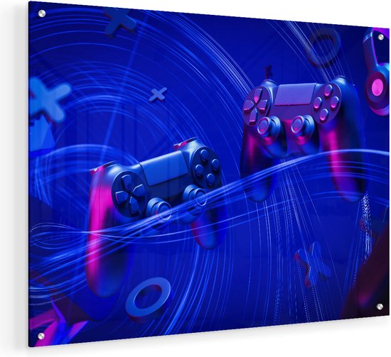 Artaza Glasschilderij - Twee Gaming Controllers - Gamen - 60x45 - Plexiglas Schilderij - Foto op Glas