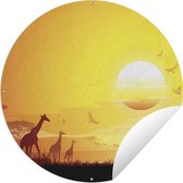 Tuincirkel Een illustratie van het Afrikaanse landschap met giraffen - 90x90 cm - Ronde Tuinposter - Buiten