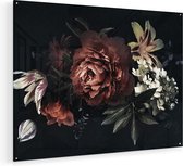 Artaza Glasschilderij - Bloemen Op Een Zwart Achtergrond - 120x90 - Groot - Plexiglas Schilderij - Foto op Glas