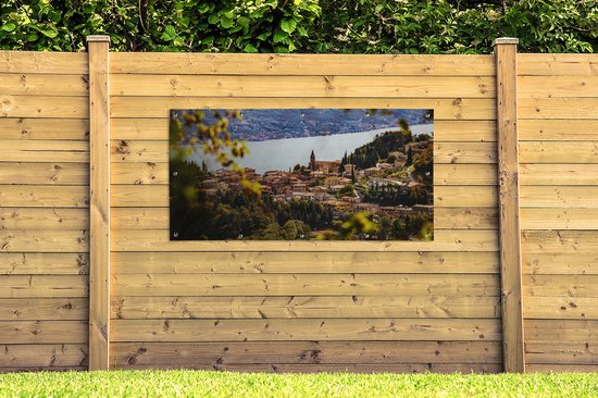 Décoration murale extérieur Lac de Garde - Ville - Feuilles - 160x80 cm - Toile de jardin - Affiche extérieure