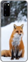Geschikt voor Samsung Galaxy S20 hoesje - Vos - Sneeuw - Bos - Siliconen Telefoonhoesje