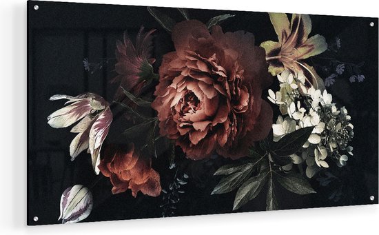 Artaza Glasschilderij - Bloemen Op Een Zwart Achtergrond - 80x40 - Plexiglas Schilderij - Foto op Glas
