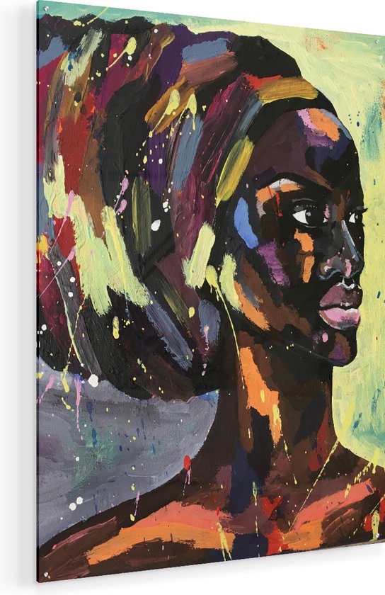 Artaza Glasschilderij - Getekende Afrikaanse Vrouw - Abstract - 90x120 - Groot - Plexiglas Schilderij - Foto op Glas