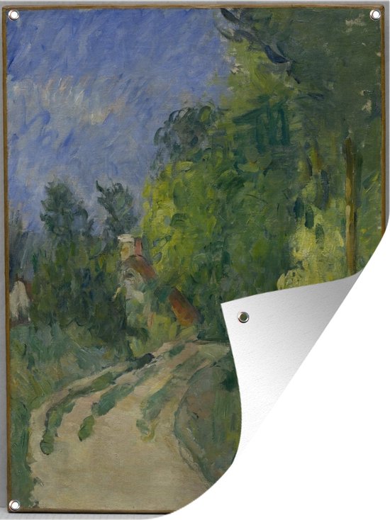 Tuin decoratie Gebogen weg in het bos - Schilderij van Paul Cézanne - 30x40 cm - Tuindoek - Buitenposter