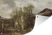 Muurdecoratie Een boerderij met een boerin en dieren - schilderij van Alexandre Calame - 180x120 cm - Tuinposter - Tuindoek - Buitenposter