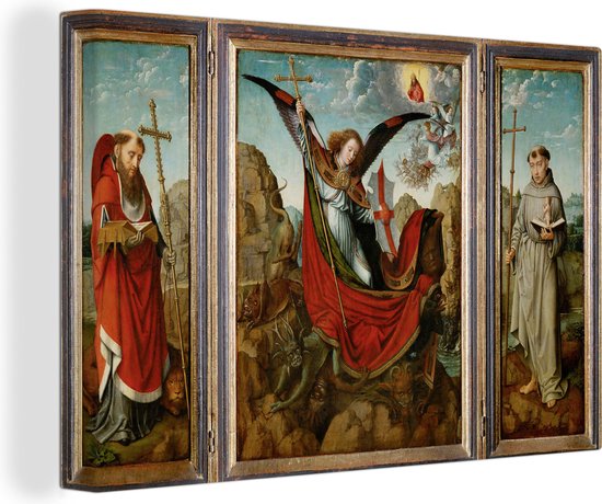Canvas Schilderij Altarpiece of St Michael - schilderij van Gerard David - 30x20 cm - Wanddecoratie
