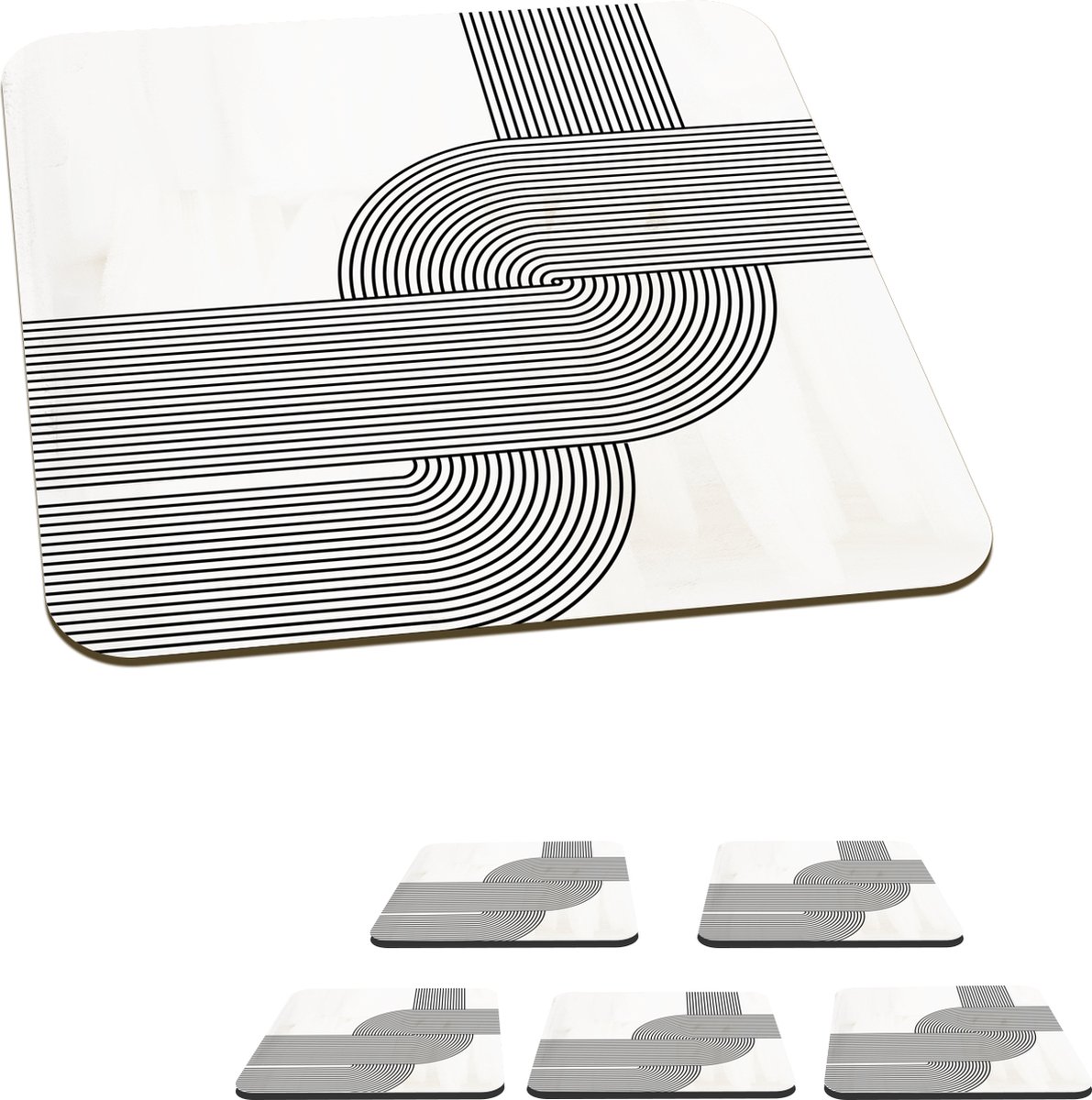 Onderzetters voor glazen - Kunst - Abstract - Zwart - Wit - 10x10 cm - Glasonderzetters - 6 stuks