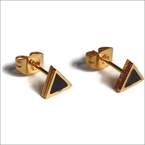 Aramat jewels ® - Oorbellen- zweerknopjes-driehoek-zwart-goudkleurig- chirurgisch staal -6mm
