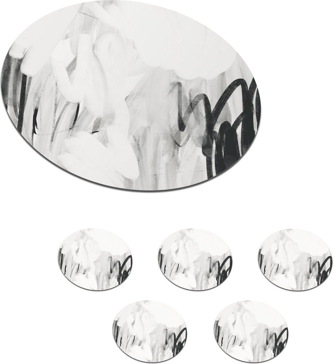 Onderzetters voor glazen - Rond - Kunst - Abstract - Grijs - 10x10 cm - Glasonderzetters - 6 stuks
