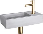 Bally Ravo Fonteinset Beton Licht Grijs Recht Koudwaterkraan Met Afvoerplug En Sifon Mat Goud
