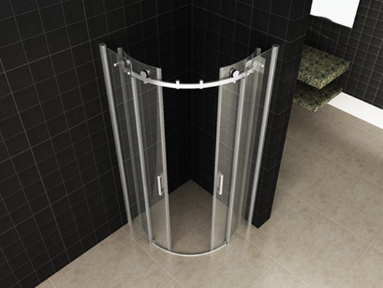 Cabine de douche Bally Bold Double porte coulissante quart de rond avec profil Chrome 90x90x200cm Verre de sécurité anti-calcaire 8mm avec revêtement NANO