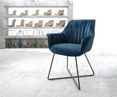 Gestoffeerde-stoel Keila-Flex met armleuning X-frame zwart fluweel blauw