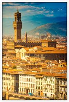 De toren van Palazzo Vecchio voor de heuvels van Florence - Foto op Akoestisch paneel - 60 x 90 cm