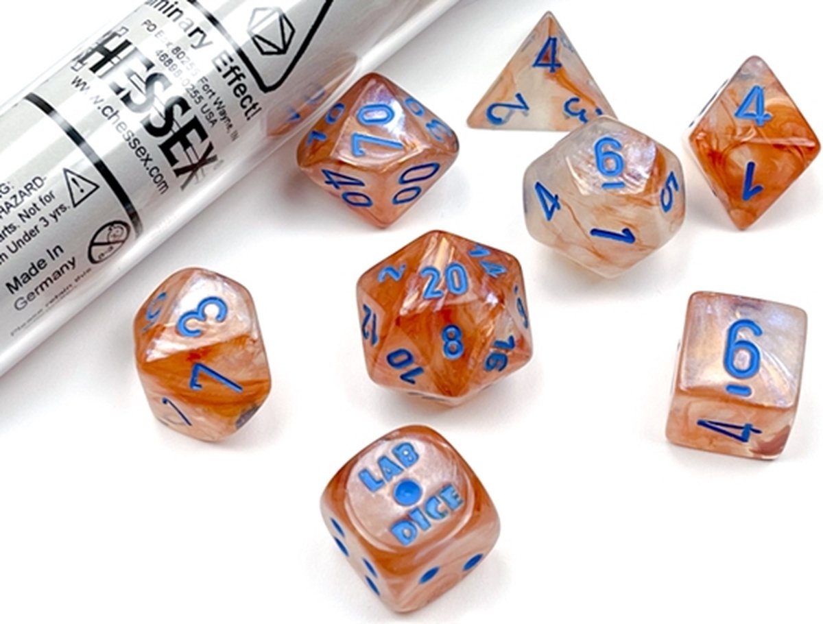 Chessex 8-Die set Lab Dice Borealis Rose Gold/Light Blue Luminary