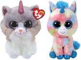Ty - Knuffel - Beanie Buddy - Asher Cat & Blitz Unicorn