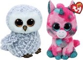 Ty - Knuffel - Beanie Boo's - Gumball Unicorn & Owlette Owl