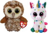 Ty - Knuffel - Beanie Boo's - Percy Owl & Harmonie Unicorn