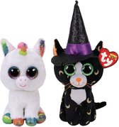 Ty - Knuffel - Beanie Boo's - Pixy Unicorn & Halloween Pandora Cat