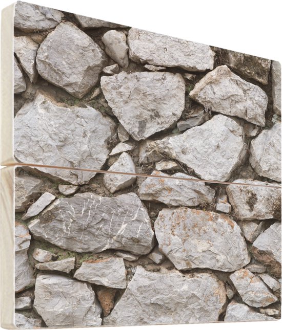 Wanddecoratie hout - Stenen met en grote stenen - 50x50 - Houten Wandpaneel | bol.com